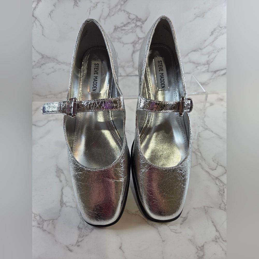 Steve Madden Metallic Silver Loafers - Picture 4 of 5